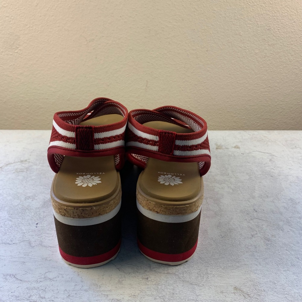 Yellow Box 9 Platform Sandals Red Knit Striped Wedge Slingback - Picture 4 of 11